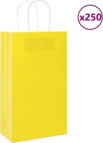 vidaXL Sacos de papel 250 unid com alças amarelo 21x11x36 cm