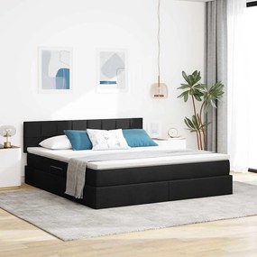 vidaXL Cama com arrumação e LED com colchão Preto 180 x 200 cm tecido