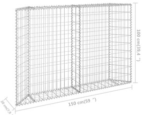 Canteiro elevado/cesto gabião trapézio 150x20x100cm aço galvan.
