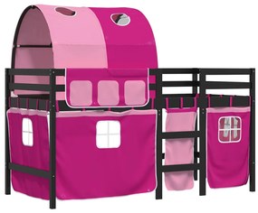 Cama alta para criança com túnel 90x190 cm pinho maciço rosa