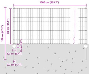 Cerca Euro com 5 Postes U Cinza 0,8x10 m Aço