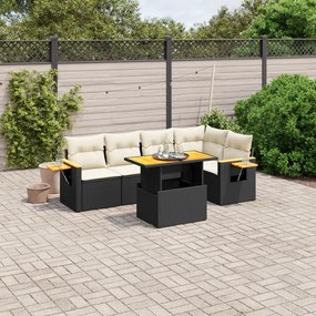 6 pcs conjunto sofás de jardim c/ almofadões vime PE preto