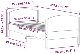 Estrutura de cama com cabeceira 90x190 cm pinho maciço