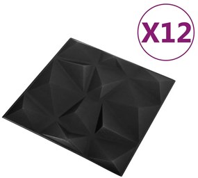 Painéis de parede 3D 12 pcs 50x50 cm 3 m² preto diamante