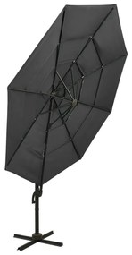 Guarda-sol de jardim 4 camadas c/ poste alumínio 3x3m antracite