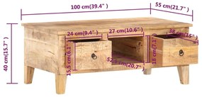 Mesa de centro 100x55x40 cm madeira de mangueira áspera