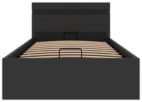 Cama hidráulica c/ arrumação LED 90x200cm couro artifi. preto