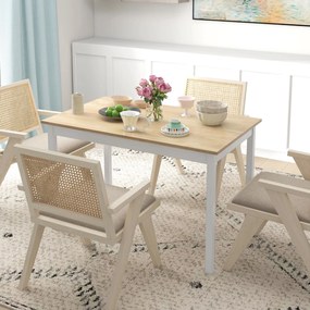 Mesa de jantar e de cozinha com estrutura em madeira maciça para 4 pessoas (CADEIRAS NÃO INCLUIDAS), design vintage, 120 cm, em tons naturais e branco