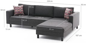 ****  
Sofá de Canto Kale – Antracite – 258 x 83 x 181 cm

**