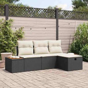 Conjunto de Sofá de Jardim vidaXL com Almofadas Preto Vime PE