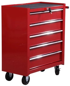 HOMCOM Carro Ferramentas 5 gavetas 4 rodas Aço 67,5x33x77 cm Vermelho