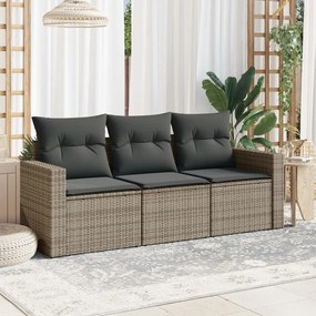 vidaXL 3 pcs conjunto sofás de jardim c/ almofadões vime PE cinzento