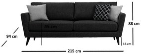 Sofá de 3 Lugares Mayorka – Cinzento Escuro – 215x94x88 cm