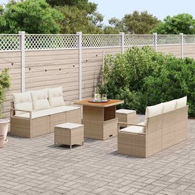 Conjunto de Sofás de Jardim 9 Peças com Almofadas Bege em Rattan Sinté