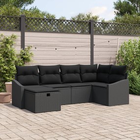 Conjunto de Sofás de Jardim de 6 peças com Almofadas Preto Rattan Sint
