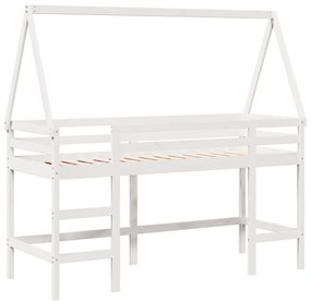 Cama alta c/ escada e telhado 80x200 cm pinho maciço branco