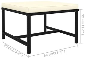 7 pcs conjunto lounge de jardim c/ almofadões vime PE preto