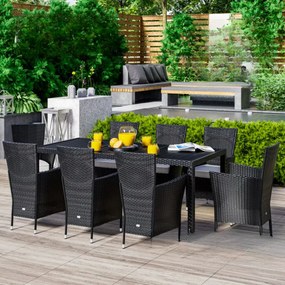 Conjunto de jardim em polyrattan, 9 peças, preto e creme