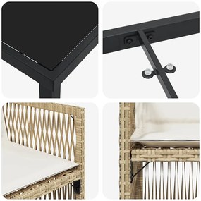 Conjunto de Jantar de Jardim com 5 Peças e Almofadas em Rattan Bege