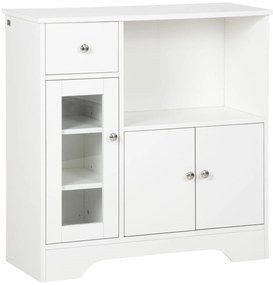 HOMCOM Aparador Moderno com Porta de Vidro Gaveta Prateleira Aberta e Prateleiras Ajustáveis Móvel Auxiliar 80x30x82cm Branco | Aosom Portugal