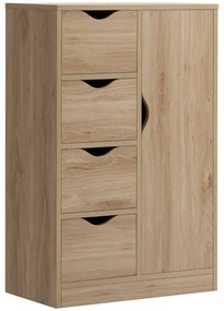 HOMCOM Armário de Sala de Estar Aparador Auxiliar com 4 Gavetas 1 Armário e Prateleira Inferior 54x29x83cm Carvalho | Aosom Portugal