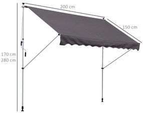 Toldo portátil Alpendres ou varandas com manivela ajustável 200x150x170-280cm