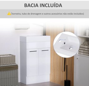 Móvel de Casa de Banho com Lavatório Cerâmico Móvel de Casa de Banho de Parede com 2 Portas Estilo Moderno 50x86x25cm Branco