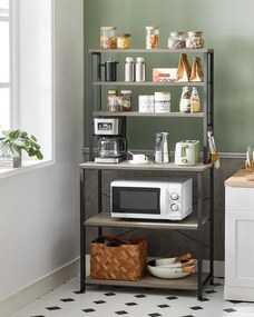 Armário de cozinha com prateleiras e ganchos Design industrial 40 x 80 x 167 cm greige-preto