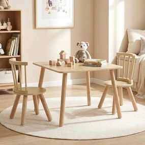 Conjunto de mesa e 2 cadeiras para crianças de madeira maciça com assentos redondos Natural
