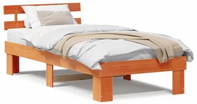 Estrado de Cama com Cabeceira Castanho Encerado 90x200 cm Madeira Maci