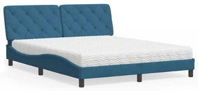Cama com colchão 160x200 cm veludo azul