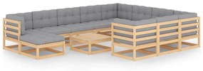 vidaXL 12 pcs conjunto lounge de jardim com almofadões pinho maciço