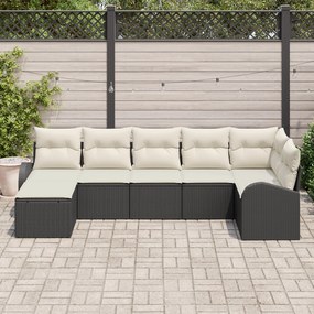 Conjunto de Sofá de Jardim vidaXL 7 Peças com Almofadas Preto Vime Pol