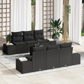 vidaXL Conjunto de Sofá de Jardim de 7 Peças com Almofadas Preto em Rattan Sintético