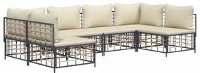 6 pcs conjunto lounge de jardim c/ almofadões vime PE antracite