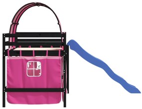 Cama alta para criança com túnel 80x200 cm pinho maciço rosa