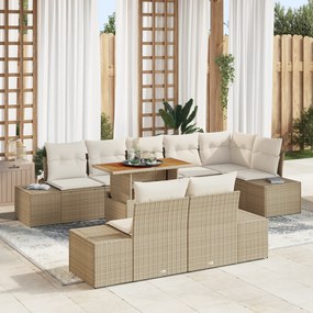 Conjunto de Sofá de Jardim de 9 Peças com Almofadas Bege Rattan Poliés