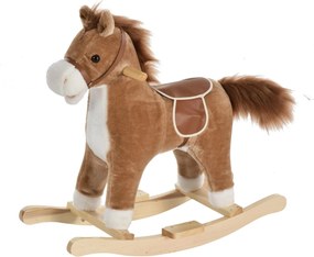 Cavalo Baloiço para Crianças Cavalo Baloiço de Pelúcia Suave com Música Relinchos Sons de Galope Boca e Cauda Móveis 65x32,5x61 cm Castanho