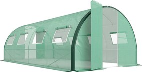 Outsunny Estufa de jardim túnel estufas túnel 18 m² 8 janelas 2 portas articuladas lona PE estrutura em aço galvanizado verde | Aosom Portugal