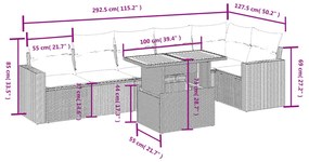 7 pcs conjunto de sofás p/ jardim com almofadões vime PE bege