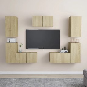 7pcs conjunto móveis de TV derivados de madeira carvalho sonoma