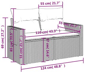 5 pcs conjunto sofás p/ jardim c/ almofadões vime PE castanho