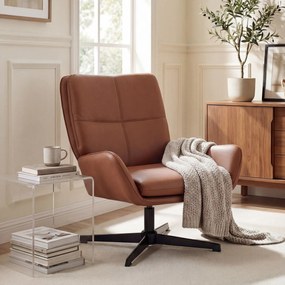 Poltrona de Sala Estofada em PU Poltrona de Leitura com Assento Acolchoado Apoios de Braços Pernas Metálicas Castanho