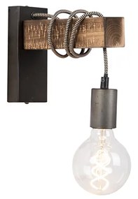 LED Candeeiro de parede industrial inteligente preto com madeira incl. wifi G95 - Gallow Industrial