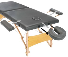 Mesa massagens c/ 2 zonas estrutura madeira 186x68 cm antracite