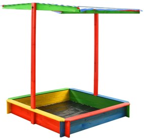 vidaXL Caixa de areia c/ telhado ajustável madeira abeto UV50 multicor