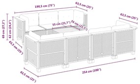 8 pcs conjunto de sofás p/ jardim com almofadões vime PE bege