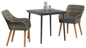 Conjunto de Jantar de Jardim de 3 Peças Cinza em Rattan Sintético