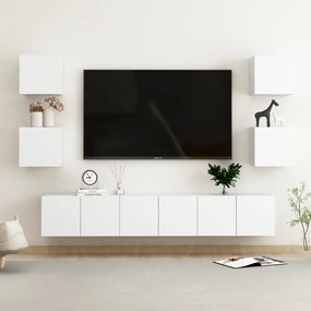 Conjunto de 7 Móveis de Parede de TV Funchal S - Branco - Design Moder