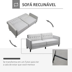 HOMCOM Sofá de 2 Lugares Convertível em Cama Estofado Aveludado com Encosto Ajustável e Pés de Madeira para Sala de Estar Escritório 189x81x83,5cm Cinza